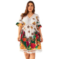 Large size women's 2020 explosions v-collar printed Bohemian holiday dress